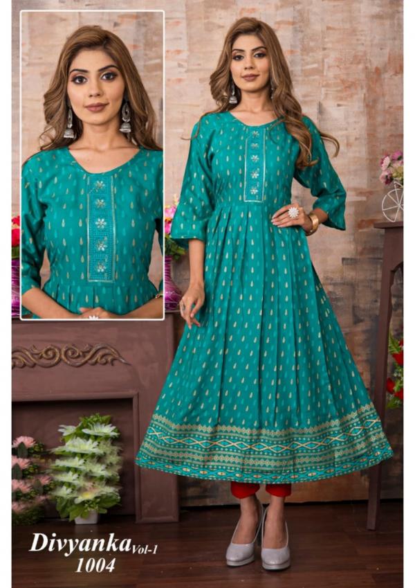 Divyanka 1 Rayon Fancy Long Anarkali Kurti Collection